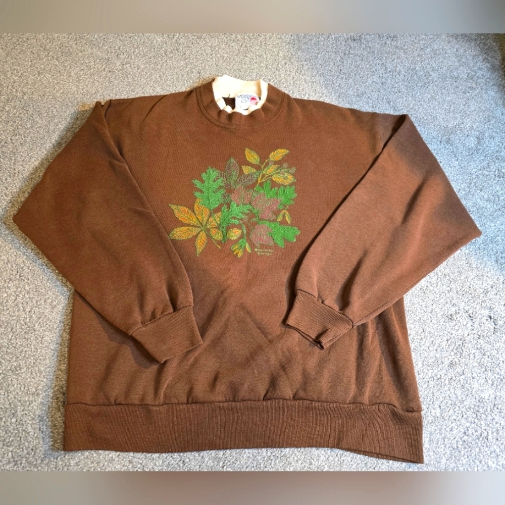 Vintage Top Stitch Embroidered Morning Sun Crewneck Large Eclectic Grandpa